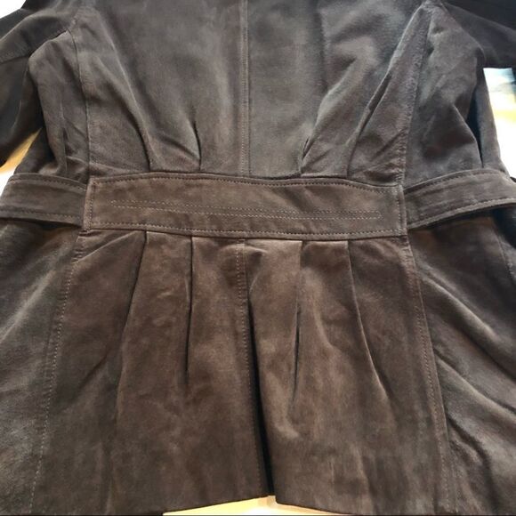 G III Women's Brown Suede Jacket Full Zip Lined Attached Belt Size Small Petite - Picture 8 of 11